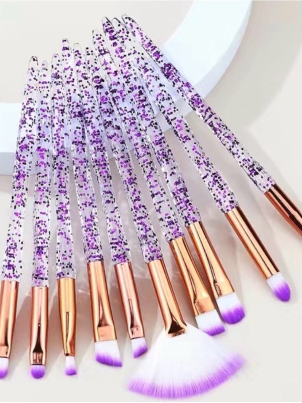 Purple Glitter Handle Makeup Brush Set of 10 New - Picture 5 of 5